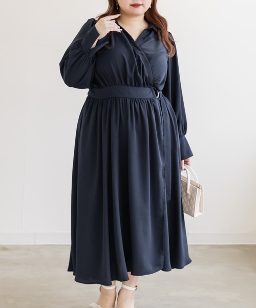 CLETTE(クレット)の「CLETTEオリジナルカシュクールラップシャツワンピース(ワンピース・レディース・ネイビー/ブルー/ピンク・4L/3L/LL)」の4枚目の写真