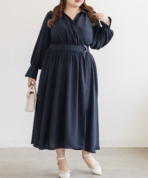 CLETTE(クレット)の「CLETTEオリジナルカシュクールラップシャツワンピース(ワンピース・レディース・ネイビー/ブルー/ピンク・4L/3L/LL)」の5枚目の写真