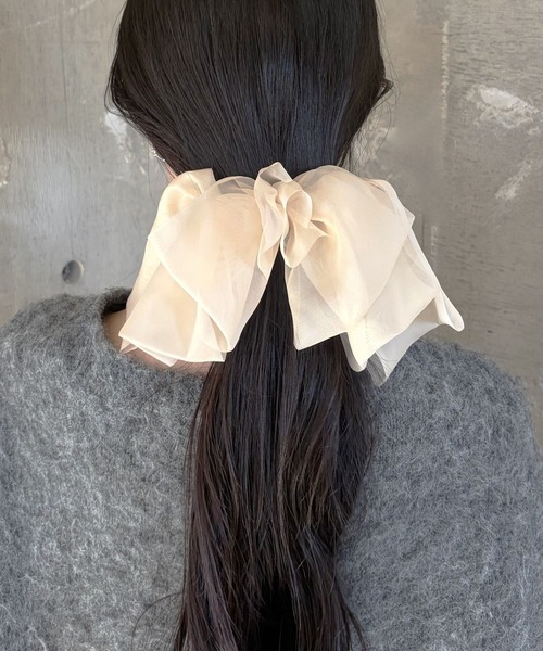 LOWRYS FARM（ローリーズファーム）の「オーガンジーバレッタ 641287（ヘアゴム・レディース・アイボリー/ブラック・FREE）」の2枚目の写真
