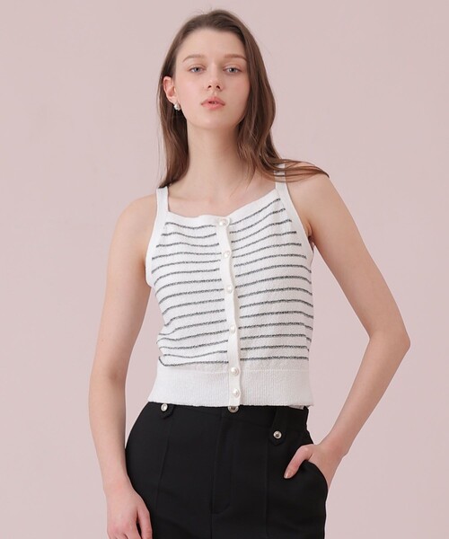 ANAYI(アナイ)の「パウダーボーダーキャミプルオーバー(ニット/セーター・レディース・ブラック/ライトピンク/ブルー/オフホワイト・38/36)」の12枚目の写真