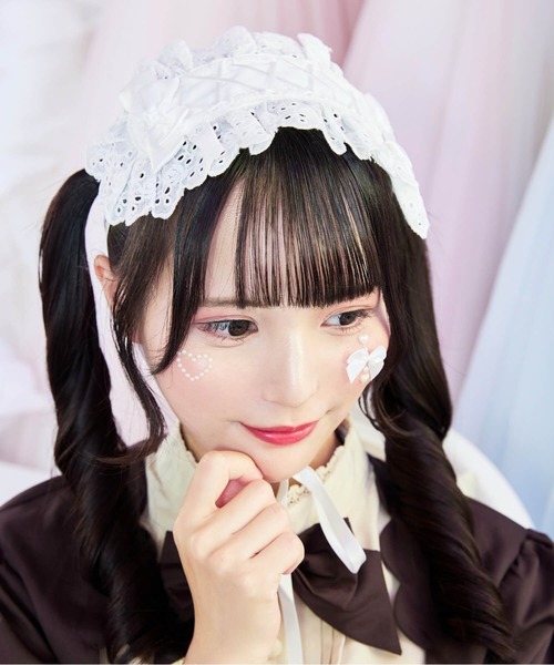 BODYLINE(ボディライン)の「カットレースのレースアップリボンヘッドドレス(その他ヘアアクセサリー・レディース・ピンク/ブラック×ホワイト/オフホワイト/ブラック×ブラック/サックスブルー/ブラック×レッド・FREE)」の8枚目の写真