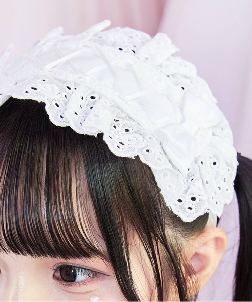 BODYLINE(ボディライン)の「カットレースのレースアップリボンヘッドドレス(その他ヘアアクセサリー・レディース・ピンク/ブラック×ホワイト/オフホワイト/ブラック×ブラック/サックスブルー/ブラック×レッド・FREE)」の9枚目の写真