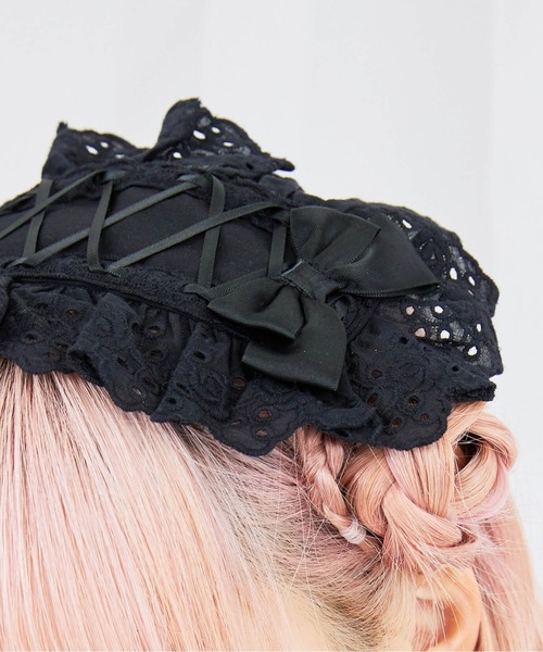 BODYLINE(ボディライン)の「カットレースのレースアップリボンヘッドドレス(その他ヘアアクセサリー・レディース・ピンク/ブラック×ホワイト/オフホワイト/ブラック×ブラック/サックスブルー/ブラック×レッド・FREE)」の15枚目の写真