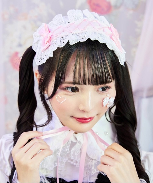 BODYLINE(ボディライン)の「カットレースのレースアップリボンヘッドドレス(その他ヘアアクセサリー・レディース・ピンク/ブラック×ホワイト/オフホワイト/ブラック×ブラック/サックスブルー/ブラック×レッド・FREE)」の22枚目の写真