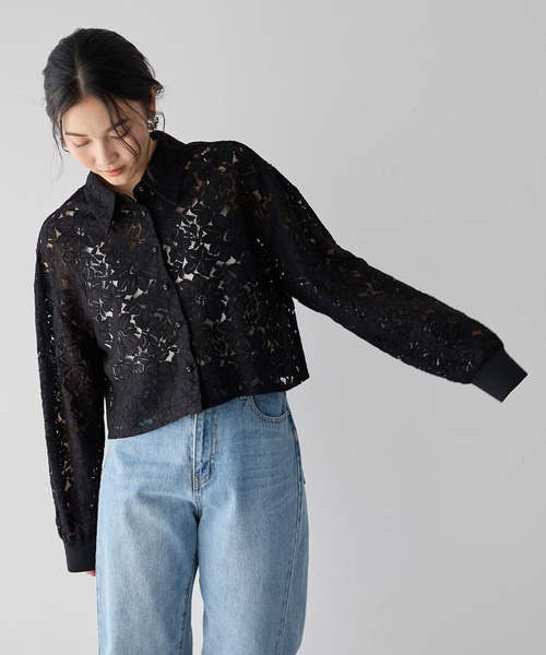 Editt by YECCA VECCA(エディットバイイェッカヴェッカ)の「【2点SET】キャミレイヤードレースシャツ(シャツ/ブラウス・レディース・オフホワイト/ブルー/ブラック・FREE)」の18枚目の写真