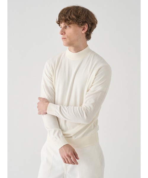 JOHN SMEDLEY（ジョンスメドレー）の「コットン モックネックニットプルオーバー（ニット/セーター・メンズ・ホワイト系1・S/M/L）」の3枚目の写真