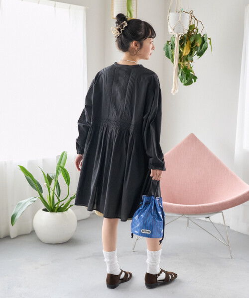 インド ピンタック チュニックブラウス/ ミニワンピース（シャツ