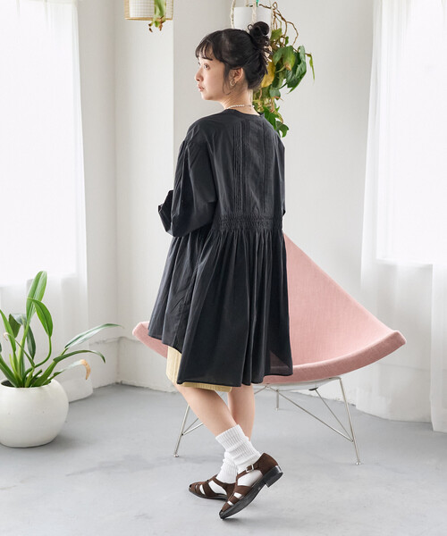 インド ピンタック チュニックブラウス/ ミニワンピース（シャツ