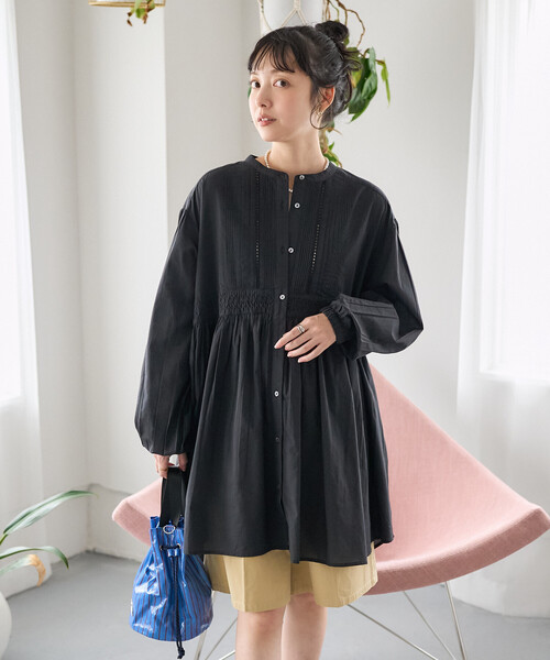 インド ピンタック チュニックブラウス/ ミニワンピース（シャツ