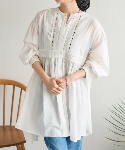 FREAK'S STORE（フリークスストア）の「インド ピンタック チュニックブラウス/ ミニワンピース（シャツ/ブラウス・レディース・ブラック/ラベンダー/その他1/オフホワイト/ターコイズブルー・ﾌﾘ-）」の8枚目の写真