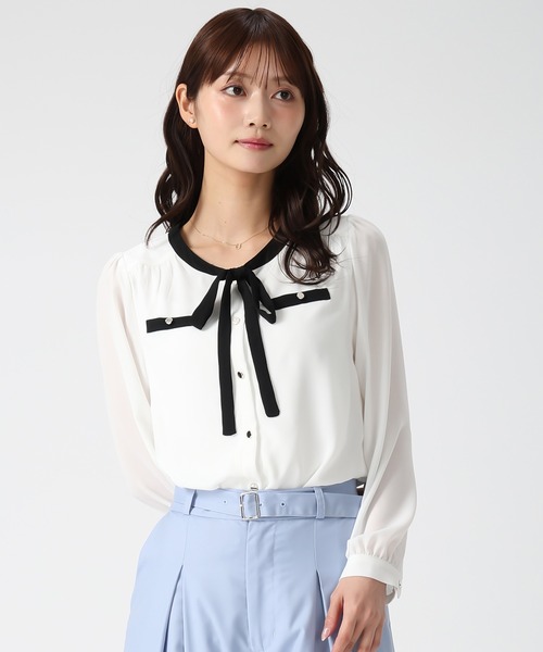 MISCH MASCH(ミッシュマッシュ)の「2026春夏新作 配色リボン長袖ブラウス(シャツ/ブラウス・レディース・ベージュ/ネイビー/ホワイト・フリ-)」の8枚目の写真