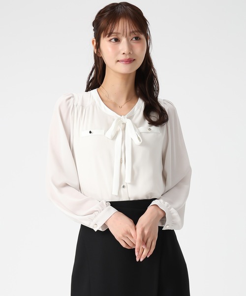 MISCH MASCH(ミッシュマッシュ)の「2026春夏新作 配色リボン長袖ブラウス(シャツ/ブラウス・レディース・ベージュ/ネイビー/ホワイト・フリ-)」の10枚目の写真