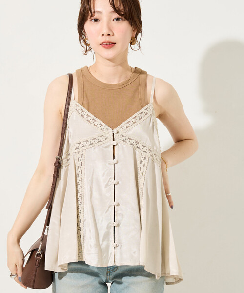 FREAK'S STORE（フリークスストア）の「限定展開　インド レーヨン シャンタン レース キャミ ビスチェ（キャミソール・レディース・ブルーグリーン/ブラック/オフホワイト/イエロー/ベージュ・ﾌﾘ-）」の3枚目の写真