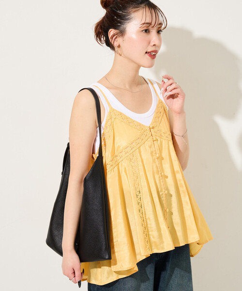 FREAK'S STORE（フリークスストア）の「限定展開　インド レーヨン シャンタン レース キャミ ビスチェ（キャミソール・レディース・ブルーグリーン/ブラック/オフホワイト/イエロー/ベージュ・ﾌﾘ-）」の5枚目の写真