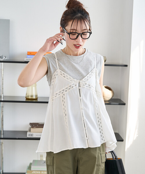 FREAK'S STORE（フリークスストア）の「限定展開　インド レーヨン シャンタン レース キャミ ビスチェ（キャミソール・レディース・ブルーグリーン/ブラック/オフホワイト/イエロー/ベージュ・ﾌﾘ-）」の10枚目の写真