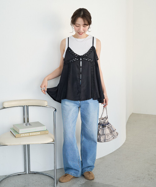 FREAK'S STORE（フリークスストア）の「限定展開　インド レーヨン シャンタン レース キャミ ビスチェ（キャミソール・レディース・ブルーグリーン/ブラック/オフホワイト/イエロー/ベージュ・ﾌﾘ-）」の14枚目の写真