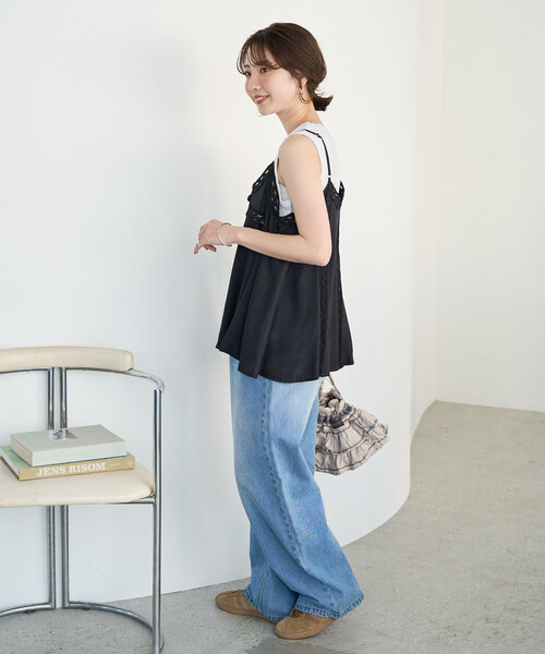 FREAK'S STORE（フリークスストア）の「限定展開　インド レーヨン シャンタン レース キャミ ビスチェ（キャミソール・レディース・ブルーグリーン/ブラック/オフホワイト/イエロー/ベージュ・ﾌﾘ-）」の15枚目の写真