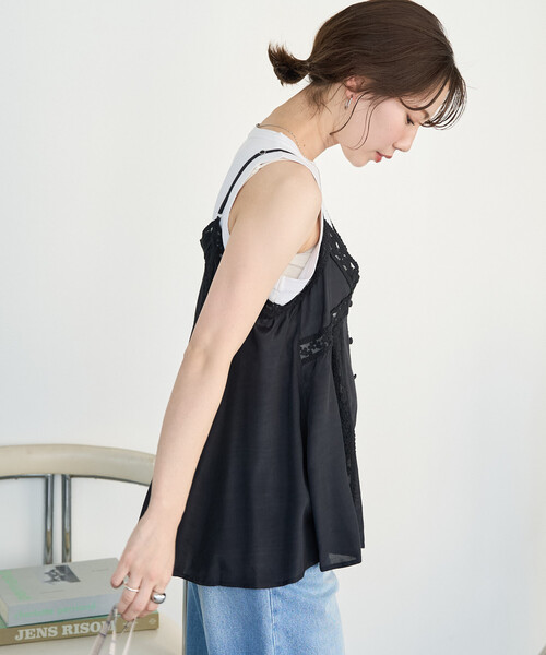 FREAK'S STORE（フリークスストア）の「限定展開　インド レーヨン シャンタン レース キャミ ビスチェ（キャミソール・レディース・ブルーグリーン/ブラック/オフホワイト/イエロー/ベージュ・ﾌﾘ-）」の17枚目の写真