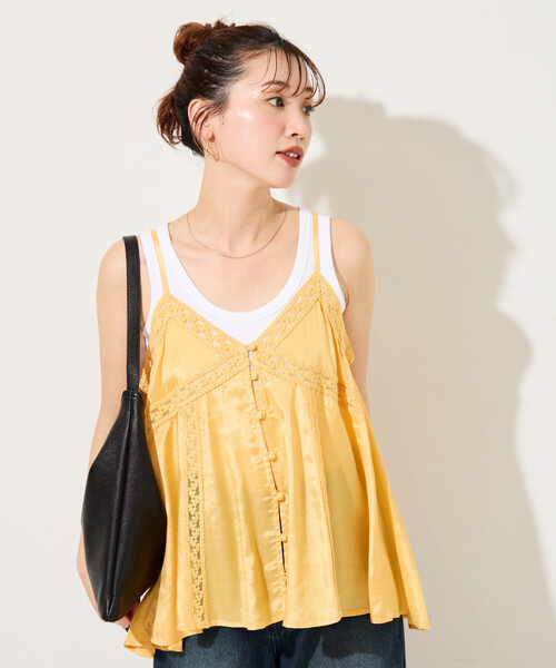 FREAK'S STORE(フリークスストア)の「限定展開 インド レーヨン シャンタン レース キャミ ビスチェ(キャミソール・レディース・ブルーグリーン/ブラック/オフホワイト/イエロー/ベージュ・フリ-)」の13枚目の写真
