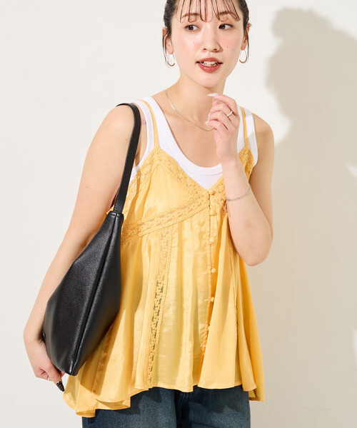 FREAK'S STORE(フリークスストア)の「限定展開 インド レーヨン シャンタン レース キャミ ビスチェ(キャミソール・レディース・ブルーグリーン/ブラック/オフホワイト/イエロー/ベージュ・フリ-)」の14枚目の写真