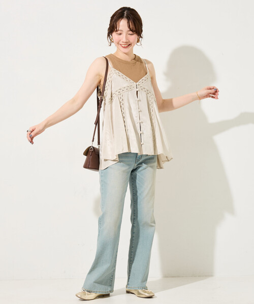 FREAK'S STORE（フリークスストア）の「限定展開　インド レーヨン シャンタン レース キャミ ビスチェ（キャミソール・レディース・ブルーグリーン/ブラック/オフホワイト/イエロー/ベージュ/ブラウン・ﾌﾘ-）」の11枚目の写真