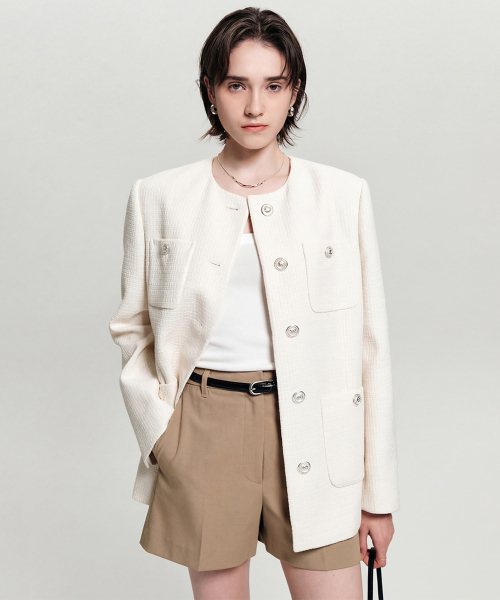 LOOKAST(ルックキャスト)の「セレナツイードハーフジャケット_アイボリー / SERENA TWEED HALF JACKET_IVORY(その他アウター・レディース・アイボリー・SMALL/MEDIUM)」の2枚目の写真