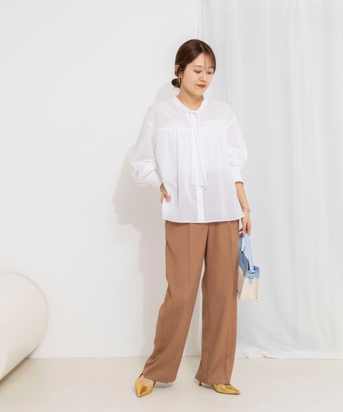 NOLLEY’S（ノーリーズ）の「ウォッシャブル100/2ガスボイルボウタイブラウス（シャツ/ブラウス・レディース・ピンク/ホワイト/ネイビー・38）」の4枚目の写真