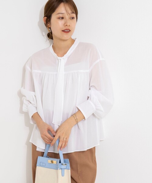 NOLLEY’S（ノーリーズ）の「ウォッシャブル100/2ガスボイルボウタイブラウス（シャツ/ブラウス・レディース・ピンク/ホワイト/ネイビー・38）」の8枚目の写真