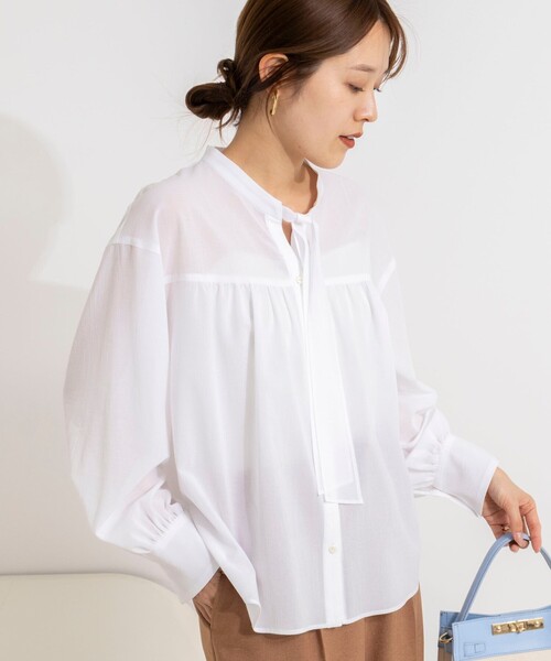 NOLLEY’S（ノーリーズ）の「ウォッシャブル100/2ガスボイルボウタイブラウス（シャツ/ブラウス・レディース・ピンク/ホワイト/ネイビー・38）」の12枚目の写真