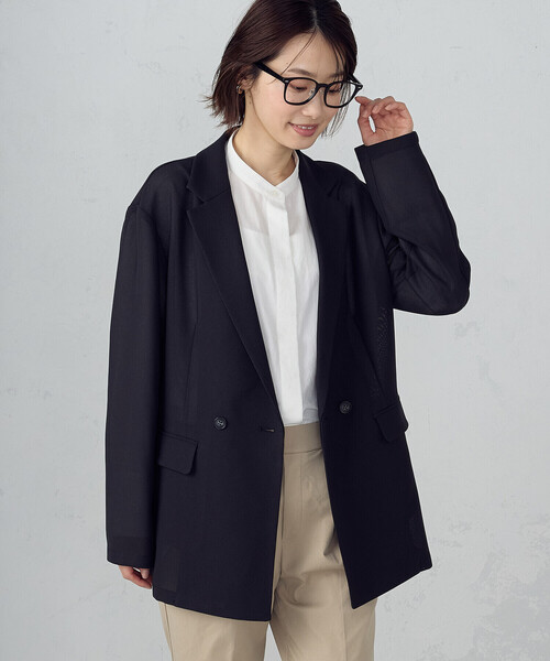 COMME CA ISM（コムサイズム）の「メッシュ Wブレストジャケット（テーラードジャケット・レディース・アイボリー/ブラック・MEDIUM/LARGE）」の7枚目の写真