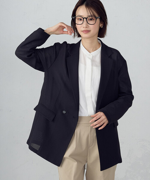 COMME CA ISM（コムサイズム）の「メッシュ Wブレストジャケット（テーラードジャケット・レディース・アイボリー/ブラック・MEDIUM/LARGE）」の8枚目の写真