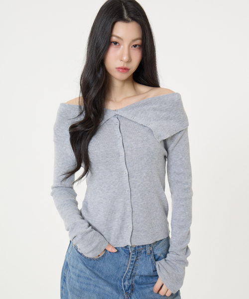 UNKNOWN PLANET（アンノウンプラネット）の「リングスナップオフショルダー ロングスリーブ ニットトップ グレー（ニット/セーター・レディース・その他・FREE）」の6枚目の写真