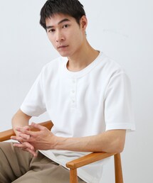 【1枚でちゃんとして見える】ヘンリーネック レイヤード風 半袖Tシャツ 洗濯機OK
