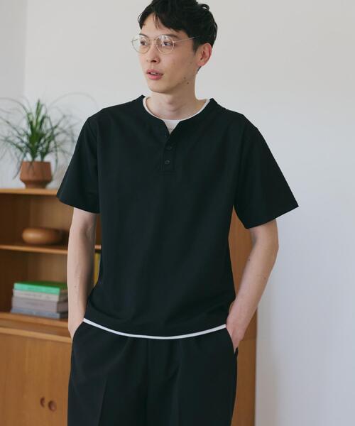 THE SHOP TK (ザ ショップ ティーケー )の「【1枚でちゃんとして見える】ヘンリーネック レイヤード風 半袖Tシャツ 洗濯機OK(Tシャツ/カットソー・メンズ・オフホワイト/ブラウン系/ブラック/ライトグレー・04/02/03)」の5枚目の写真