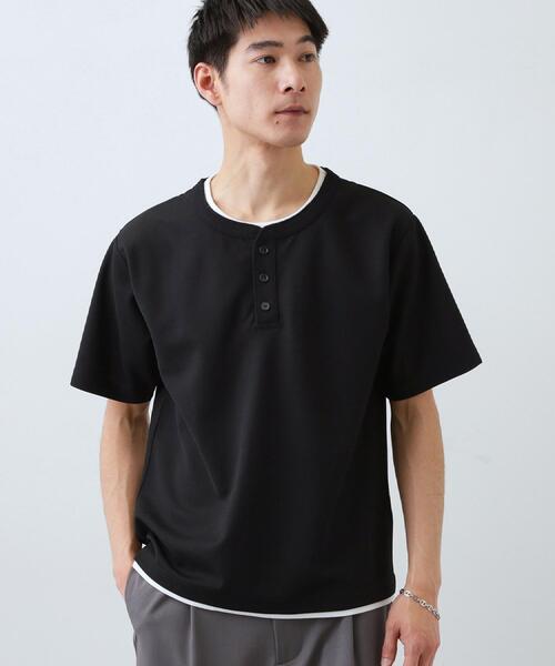 THE SHOP TK (ザ ショップ ティーケー )の「【1枚でちゃんとして見える】ヘンリーネック レイヤード風 半袖Tシャツ 洗濯機OK(Tシャツ/カットソー・メンズ・オフホワイト/ブラウン系/ブラック/ライトグレー・04/02/03)」の15枚目の写真