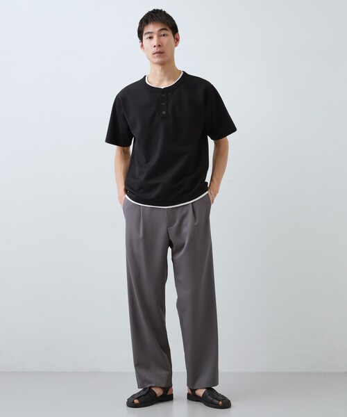 THE SHOP TK (ザ ショップ ティーケー )の「【1枚でちゃんとして見える】ヘンリーネック レイヤード風 半袖Tシャツ 洗濯機OK(Tシャツ/カットソー・メンズ・オフホワイト/ブラウン系/ブラック/ライトグレー・04/02/03)」の18枚目の写真