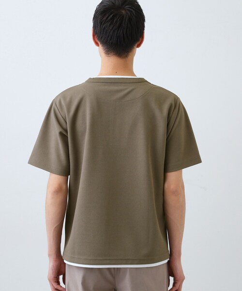THE SHOP TK （ザ ショップ ティーケー ）の「【1枚でちゃんとして見える】ヘンリーネック レイヤード風 半袖Tシャツ 洗濯機OK（Tシャツ/カットソー・メンズ・オフホワイト/ブラウン系/ブラック/ライトグレー・04/02/03）」の18枚目の写真