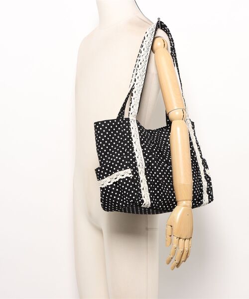 VIBGYOR Women(ヴィブジョー ウィメン)の「【urge select】ドット柄×レース トートバッグ【A4サイズ収納可能】(トートバッグ・レディース・ブラック/アイボリー・FREE)」の6枚目の写真