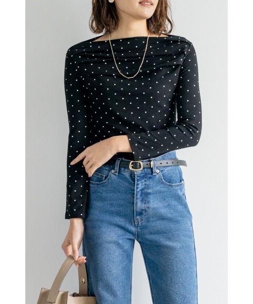 M.deux(エムドゥ)の「ドットオフショルプルオーバー(Tシャツ/カットソー・レディース・ブラック/オフホワイト・MEDIUM)」の4枚目の写真