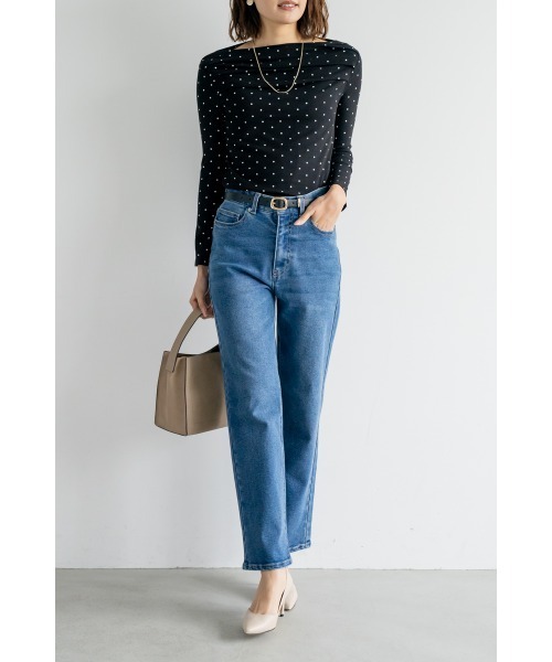M.deux(エムドゥ)の「ドットオフショルプルオーバー(Tシャツ/カットソー・レディース・ブラック/オフホワイト・MEDIUM)」の5枚目の写真