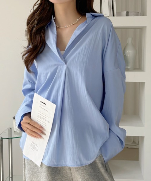 Ada.（エイダ）の「オーバーサイズ ロングスリーブ スキッパー シャツ（シャツ/ブラウス・レディース・ブルー/ブラック/ホワイト・FREE）」の3枚目の写真