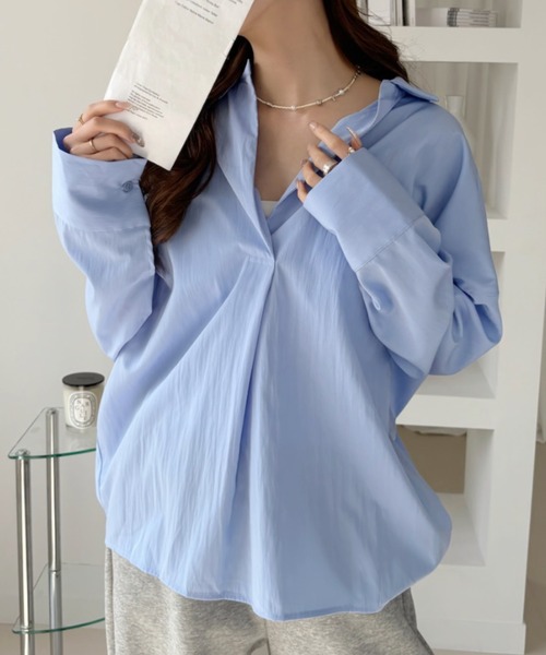 Ada.（エイダ）の「オーバーサイズ ロングスリーブ スキッパー シャツ（シャツ/ブラウス・レディース・ブルー/ブラック/ホワイト・FREE）」の11枚目の写真