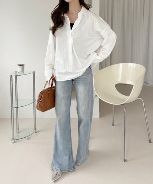Ada.（エイダ）の「オーバーサイズ ロングスリーブ スキッパー シャツ（シャツ/ブラウス・レディース・ブルー/ブラック/ホワイト・FREE）」の7枚目の写真