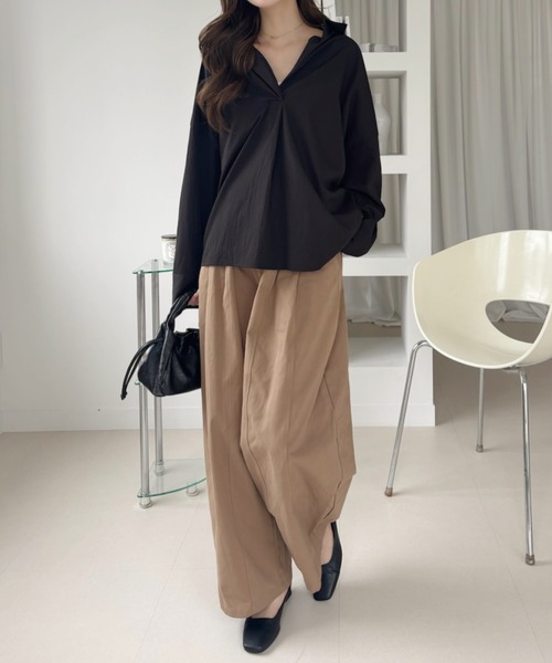 Ada.（エイダ）の「オーバーサイズ ロングスリーブ スキッパー シャツ（シャツ/ブラウス・レディース・ブルー/ブラック/ホワイト・FREE）」の9枚目の写真