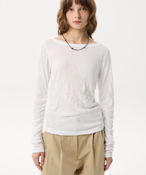 MIDNLOW(ミッドアンドロー)の「Crinkle Long Sleeve T-shirts (White)(Tシャツ/カットソー・レディース・その他・FREE)」の1枚目の写真