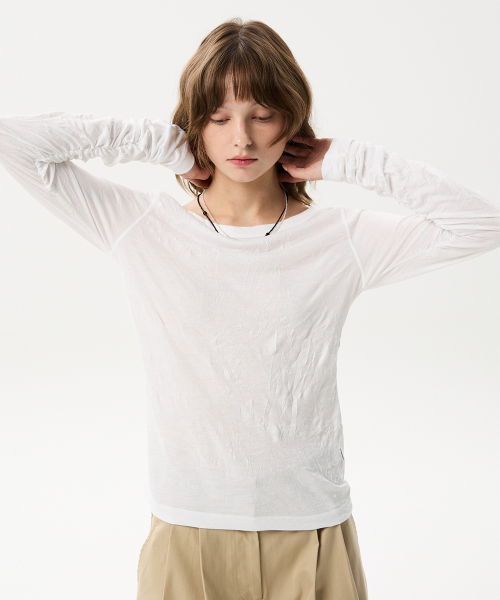 MIDNLOW(ミッドアンドロー)の「Crinkle Long Sleeve T-shirts (White)(Tシャツ/カットソー・レディース・その他・FREE)」の3枚目の写真