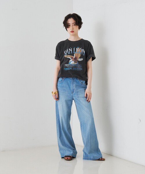 GOOD ROCK SPEED（グッドロックスピード）の「【GOOD ROCK SPEED/グッドロックスピード】別注TEE/Tシャツ/ヴィンテージライク/半袖/春服/夏服（Tシャツ/カットソー・レディース・ブラック/ブラウン・フリー）」の5枚目の写真