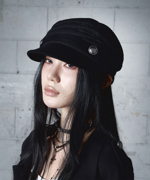 NOT KNOWING(ノットノーイング)の「Draped Button Knit Cap (BLACK)(キャップ・レディース・その他・FREE)」の1枚目の写真