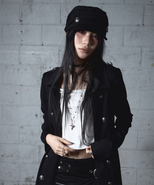 NOT KNOWING(ノットノーイング)の「Draped Button Knit Cap (BLACK)(キャップ・レディース・その他・FREE)」の3枚目の写真