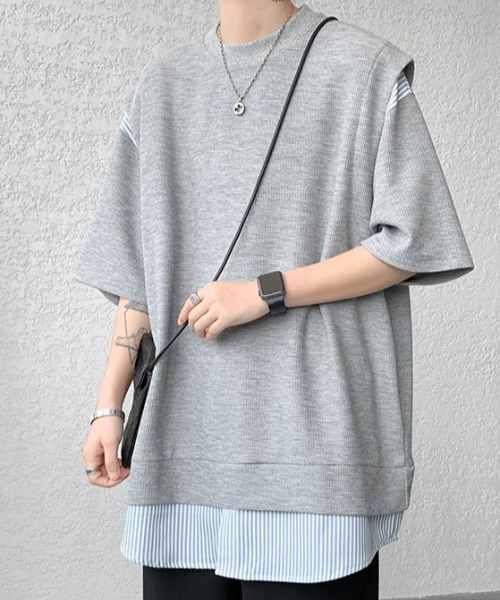 link lot（リンクロット）の「裾ストライプフェイクレイヤードワッフル調無地Tシャツ（Tシャツ/カットソー・メンズ・ブラック/グレー/ホワイト・L/M）」の17枚目の写真